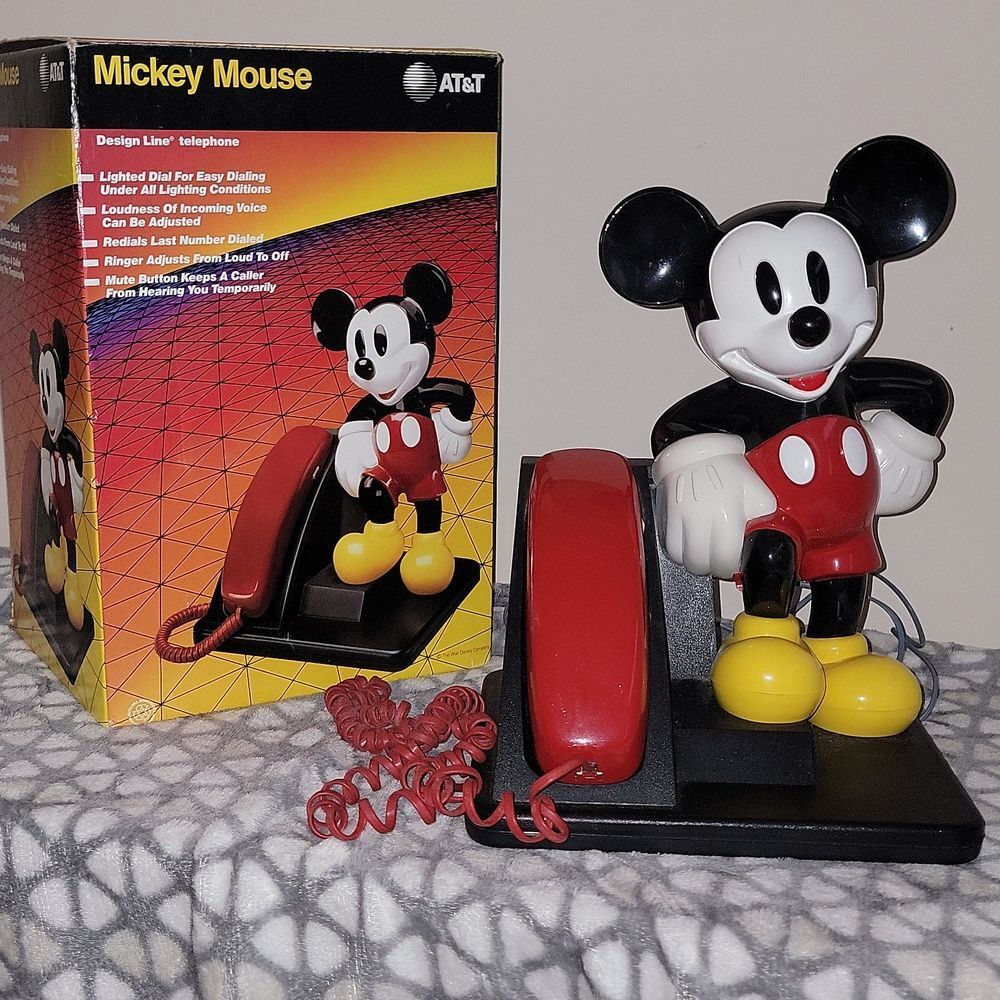 Mickey Mouse Design Line AT&T Touch Tone Telephone w Box - Vintage 90s Disney